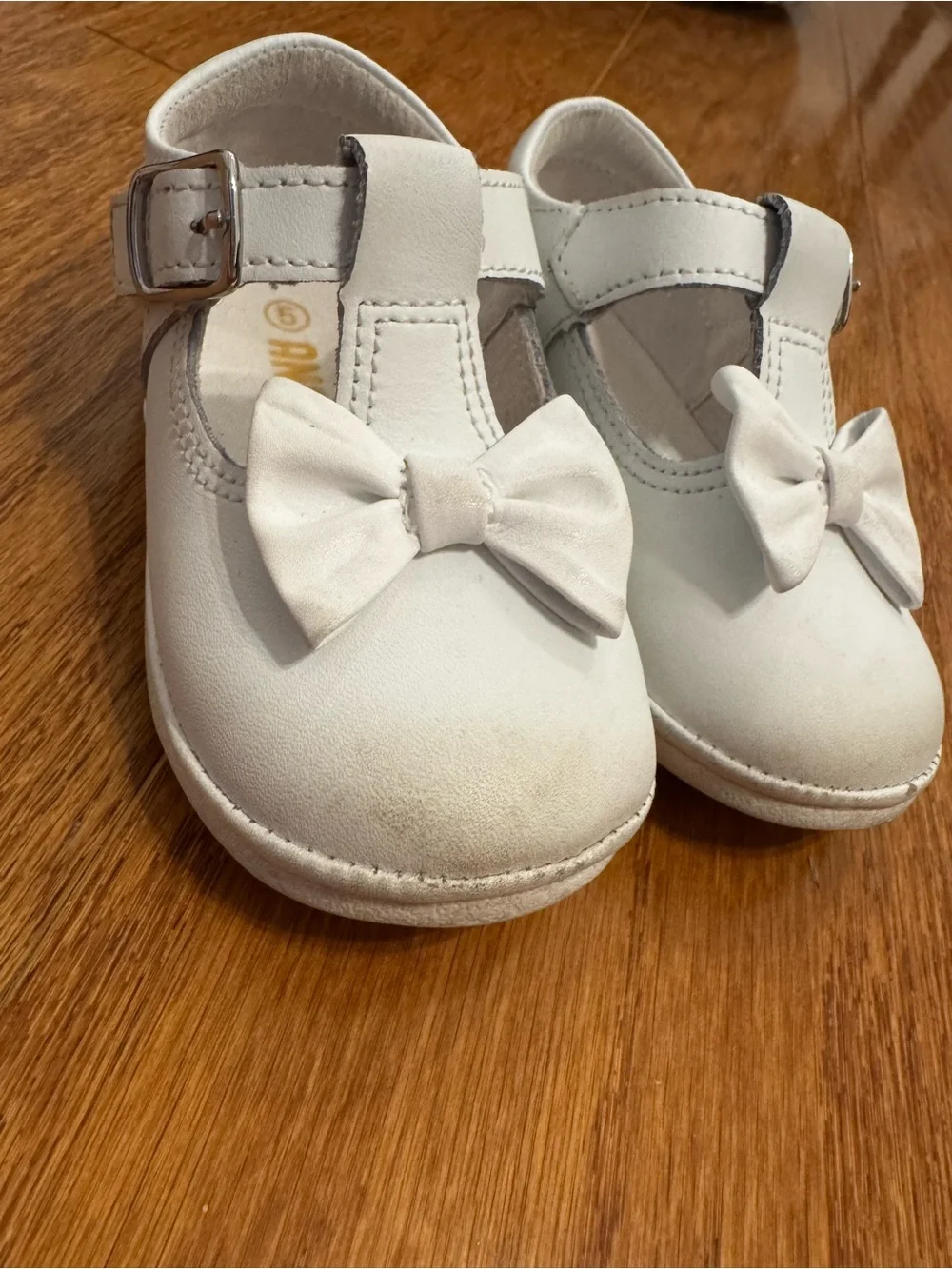 L’amour Angel White Bow T-Strap Kids Dress Shoes leather  5 walker